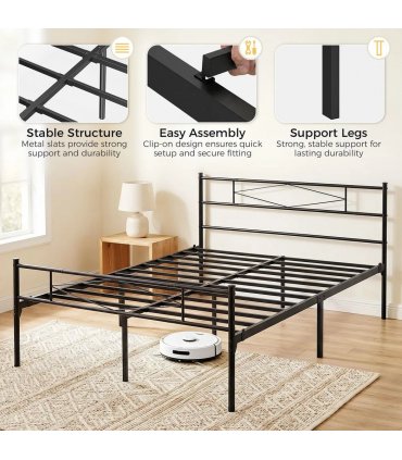 HOMCOM 5ft King Bed Frame with Headboard and Footboard, Metal Platform Bed Frame with 32 cm Underbed Storage, Black