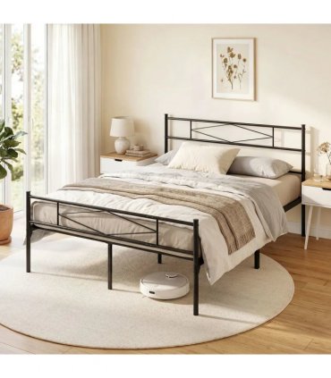 HOMCOM 5ft King Bed Frame with Headboard and Footboard, Metal Platform Bed Frame with 32 cm Underbed Storage, Black