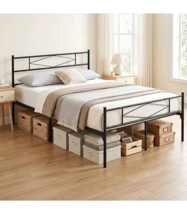 HOMCOM 5ft King Bed Frame with Headboard and Footboard, Metal Platform Bed Frame with 32 cm Underbed Storage, Black