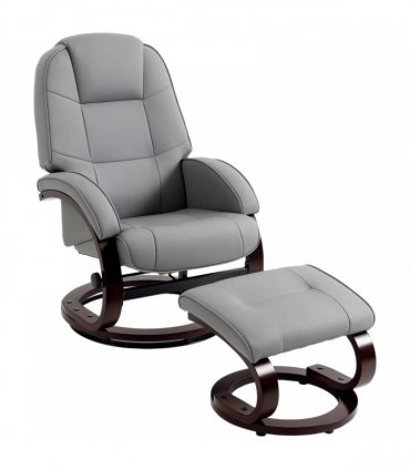 HOMCOM Swivel Recliner Chair with Footstool, PU Leather Recliner Armchair with Adjustable Back and Wood Frame, Grey