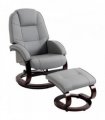 HOMCOM Swivel Recliner Chair with Footstool, PU Leather Recliner Armchair with Adjustable Back and Wood Frame, Grey