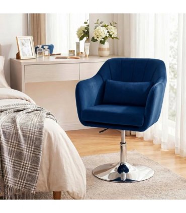 HOMCOM Retro Velvet Swivel Tub Chair with Steel Frame, Cushion Seat, Dark Blue