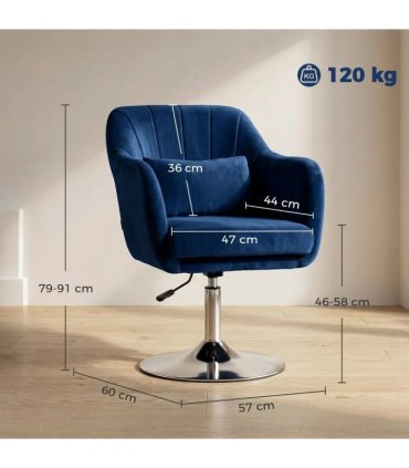 HOMCOM Retro Velvet Swivel Tub Chair with Steel Frame, Cushion Seat, Dark Blue