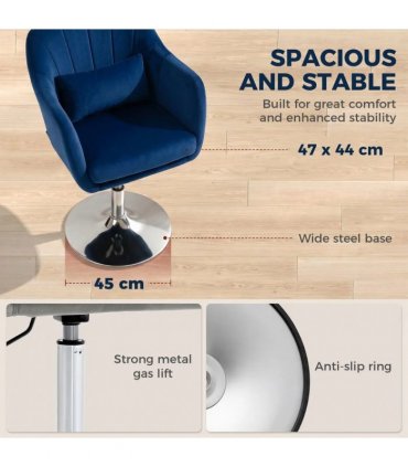 HOMCOM Retro Velvet Swivel Tub Chair with Steel Frame, Cushion Seat, Dark Blue