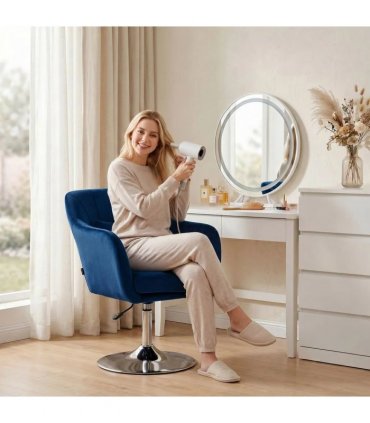 HOMCOM Retro Velvet Swivel Tub Chair with Steel Frame, Cushion Seat, Dark Blue
