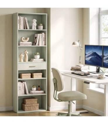 HOMCOM Bookcase Narrow Tall Space-Saving Bookshelf Drawer Open Shelves 60 x 24 x 182 cm Light Green