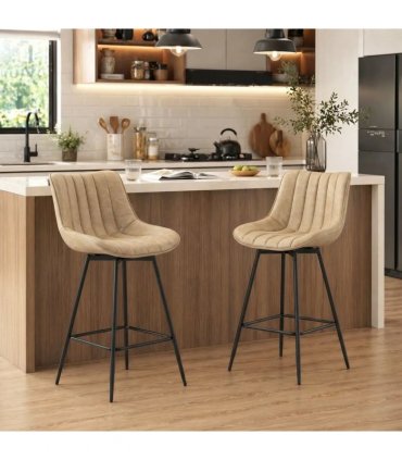 HOMCOM Set of 2 PU Leather Swivel Bar Stools - Light Brown