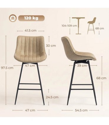 HOMCOM Set of 2 PU Leather Swivel Bar Stools - Light Brown