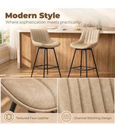 HOMCOM Set of 2 PU Leather Swivel Bar Stools - Light Brown