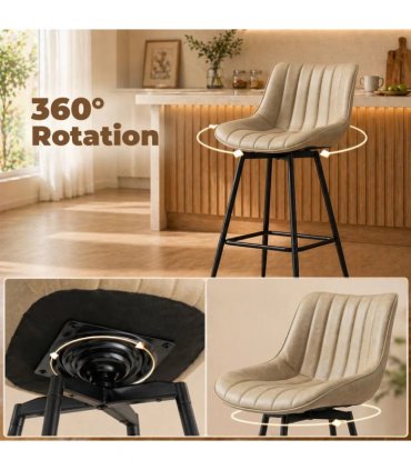 HOMCOM Set of 2 PU Leather Swivel Bar Stools - Light Brown