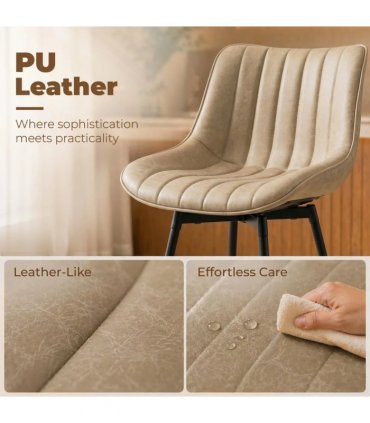 HOMCOM Set of 2 PU Leather Swivel Bar Stools - Light Brown