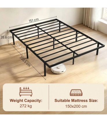 HOMCOM 5ft King Bed Frame with Underbed Storage, Metal Platform Bed Frame with Steel Slat Support, No Box Spring Needed