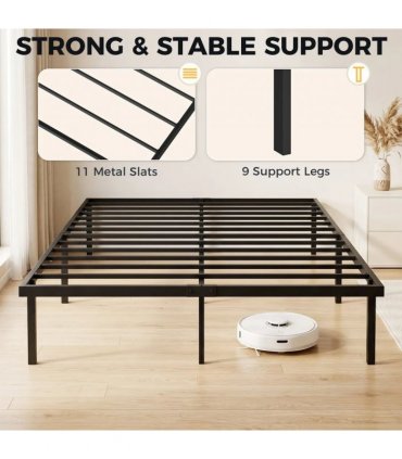 HOMCOM 5ft King Bed Frame with Underbed Storage, Metal Platform Bed Frame with Steel Slat Support, No Box Spring Needed