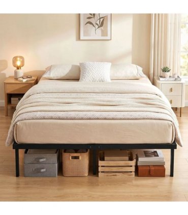 HOMCOM 5ft King Bed Frame with Underbed Storage, Metal Platform Bed Frame with Steel Slat Support, No Box Spring Needed