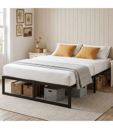 HOMCOM 4ft6 Double Bed Frame with Underbed Storage and Steel Slat Support, 32.5 cm Height, Noise-Free, Black