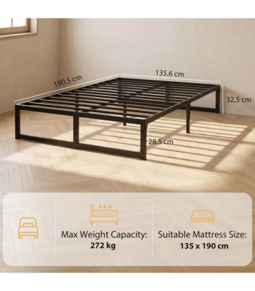 HOMCOM 4ft6 Double Bed Frame with Underbed Storage and Steel Slat Support, 32.5 cm Height, Noise-Free, Black