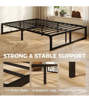 HOMCOM 4ft6 Double Bed Frame with Underbed Storage and Steel Slat Support, 32.5 cm Height, Noise-Free, Black
