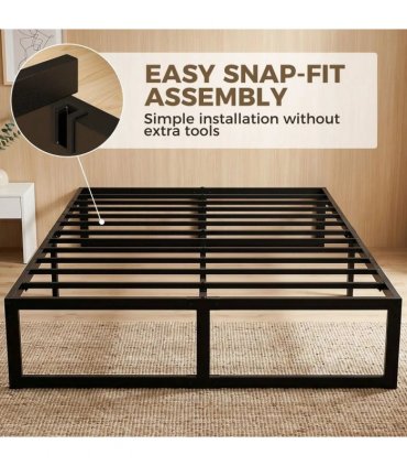 HOMCOM 4ft6 Double Bed Frame with Underbed Storage and Steel Slat Support, 32.5 cm Height, Noise-Free, Black
