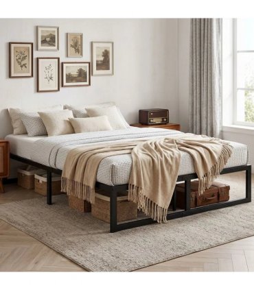 HOMCOM 4ft6 Double Bed Frame with Underbed Storage and Steel Slat Support, 32.5 cm Height, Noise-Free, Black