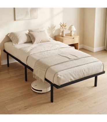 HOMCOM 3ft Single Bed Frame with Underbed Storage, Metal Platform Bed Frame with Steel Slat Support, No Box Spring Needed