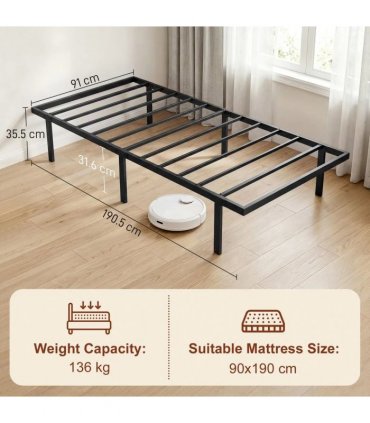 HOMCOM 3ft Single Bed Frame with Underbed Storage, Metal Platform Bed Frame with Steel Slat Support, No Box Spring Needed