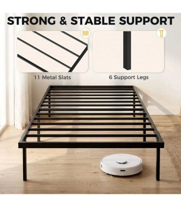 HOMCOM 3ft Single Bed Frame with Underbed Storage, Metal Platform Bed Frame with Steel Slat Support, No Box Spring Needed