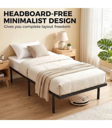 HOMCOM 3ft Single Bed Frame with Underbed Storage, Metal Platform Bed Frame with Steel Slat Support, No Box Spring Needed