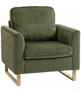HOMCOM Accent Chair with Spring, Modern Industrial Armchair with Metal Legs for Livingroom Dark Green