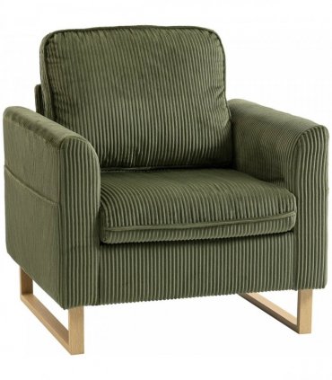 HOMCOM Accent Chair with Spring, Modern Industrial Armchair with Metal Legs for Livingroom Dark Green