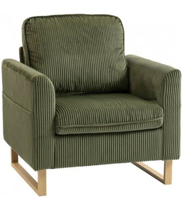 HOMCOM Accent Chair with Spring, Modern Industrial Armchair with Metal Legs for Livingroom Dark Green