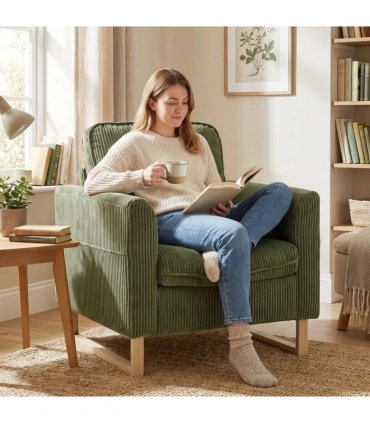HOMCOM Accent Chair with Spring, Modern Industrial Armchair with Metal Legs for Livingroom Dark Green