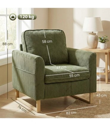 HOMCOM Accent Chair with Spring, Modern Industrial Armchair with Metal Legs for Livingroom Dark Green