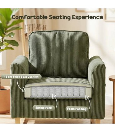 HOMCOM Accent Chair with Spring, Modern Industrial Armchair with Metal Legs for Livingroom Dark Green