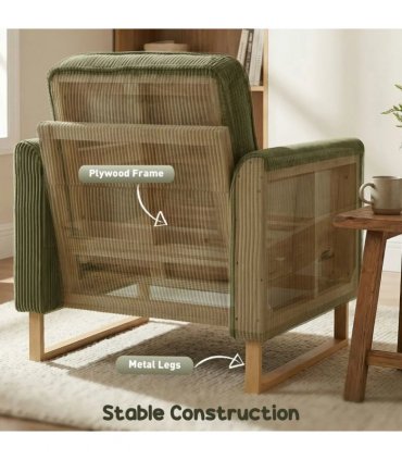 HOMCOM Accent Chair with Spring, Modern Industrial Armchair with Metal Legs for Livingroom Dark Green
