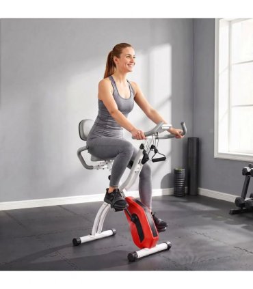 SPORTNOW 4-In-1 Folding Exercise Bike with Resistance Bands, Bluetooth App, 8-Level Magnetic Resistance, LCD Display, Orange