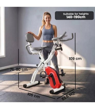 SPORTNOW 4-In-1 Folding Exercise Bike with Resistance Bands, Bluetooth App, 8-Level Magnetic Resistance, LCD Display, Orange