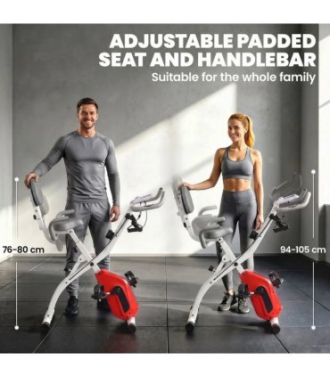 SPORTNOW 4-In-1 Folding Exercise Bike with Resistance Bands, Bluetooth App, 8-Level Magnetic Resistance, LCD Display, Orange