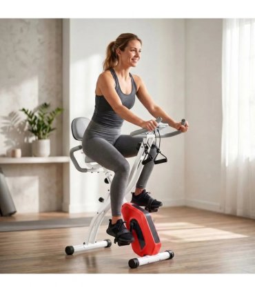 SPORTNOW 4-In-1 Folding Exercise Bike with Resistance Bands, Bluetooth App, 8-Level Magnetic Resistance, LCD Display, Orange