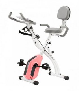 SPORTNOW 4-In-1 Folding Exercise Bike with Resistance Bands, Bluetooth App, 8-Level Magnetic Resistance, LCD Display, Pink
