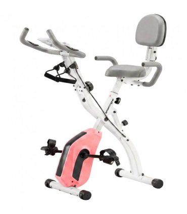 SPORTNOW 4-In-1 Folding Exercise Bike with Resistance Bands, Bluetooth App, 8-Level Magnetic Resistance, LCD Display, Pink