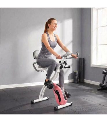 SPORTNOW 4-In-1 Folding Exercise Bike with Resistance Bands, Bluetooth App, 8-Level Magnetic Resistance, LCD Display, Pink