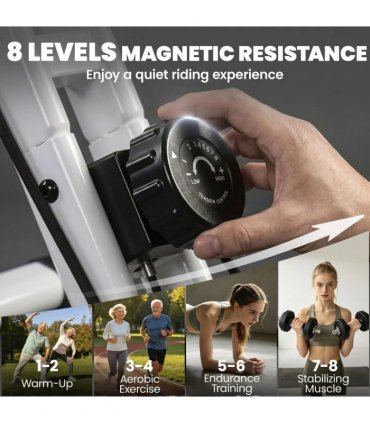 SPORTNOW 4-In-1 Folding Exercise Bike with Resistance Bands, Bluetooth App, 8-Level Magnetic Resistance, LCD Display, Pink