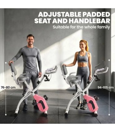SPORTNOW 4-In-1 Folding Exercise Bike with Resistance Bands, Bluetooth App, 8-Level Magnetic Resistance, LCD Display, Pink