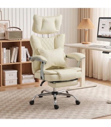 HOMCOM Executive Office Chair, PU Big and Tall Office Chair 180 kg with Wide Seat, Reclining, Lumbar Support, Beige