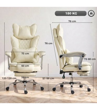 HOMCOM Executive Office Chair, PU Big and Tall Office Chair 180 kg with Wide Seat, Reclining, Lumbar Support, Beige