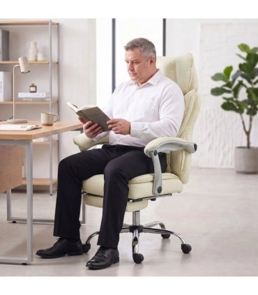 HOMCOM Executive Office Chair, PU Big and Tall Office Chair 180 kg with Wide Seat, Reclining, Lumbar Support, Beige