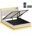 HOMCOM 5ft King Bed Frame with Headboard, Platform Bed Frame with Hydraulic Storage, LED Lights and Charging Station, White