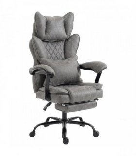 HOMCOM Executive Office Chair, Leathaire Big and Tall Office Chair 180 kg with Wide Seat, Reclining, Lumbar Support, Grey