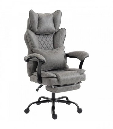 HOMCOM Executive Office Chair, Leathaire Big and Tall Office Chair 180 kg with Wide Seat, Reclining, Lumbar Support, Grey