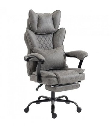 HOMCOM Executive Office Chair, Leathaire Big and Tall Office Chair 180 kg with Wide Seat, Reclining, Lumbar Support, Grey